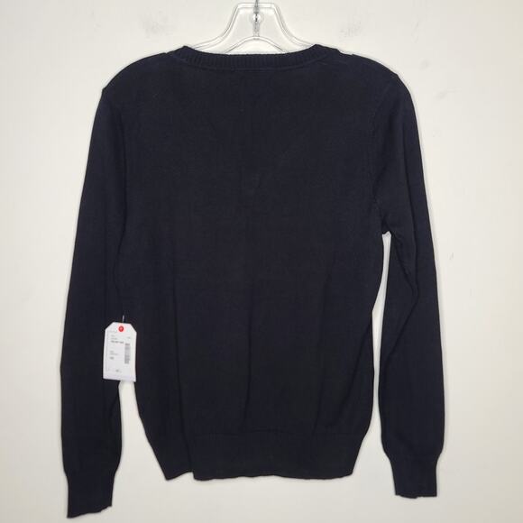 NWT St John's Bay black white grey argyle plaid cotton v-neck sweater small pet - Picture 4 of 6